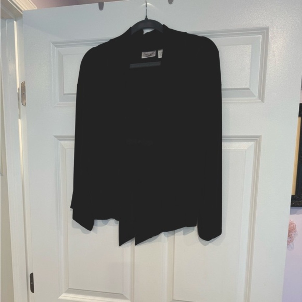 Chico's dressy travelers Jacket Kimono look with frog closure looks new black